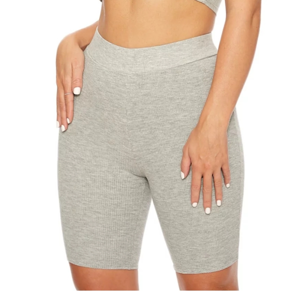 Naked Wardrobe Light Gray Ribbed Biker Shorts S